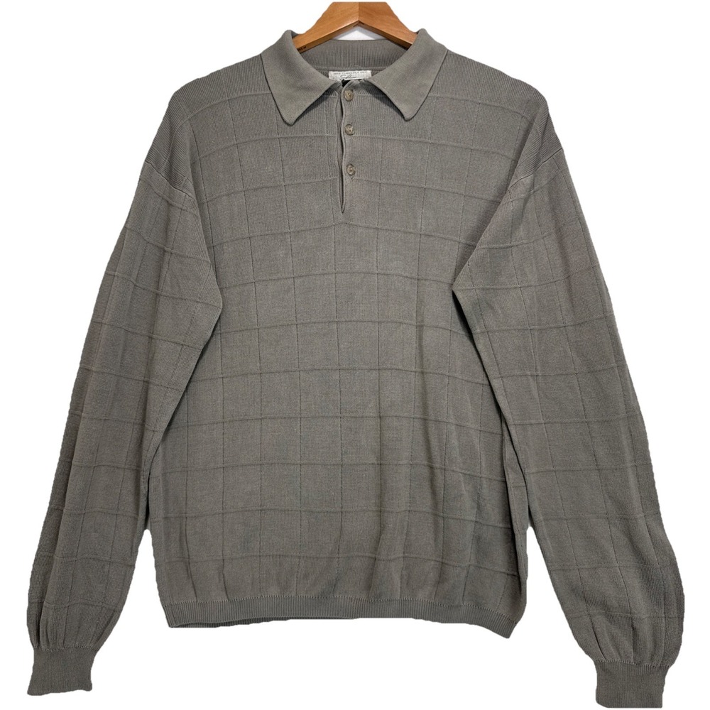 Louis‎ Roth 3ply Silk Knit Long Sleeve Polo Shirt Mens Sz Medium Brown Soft